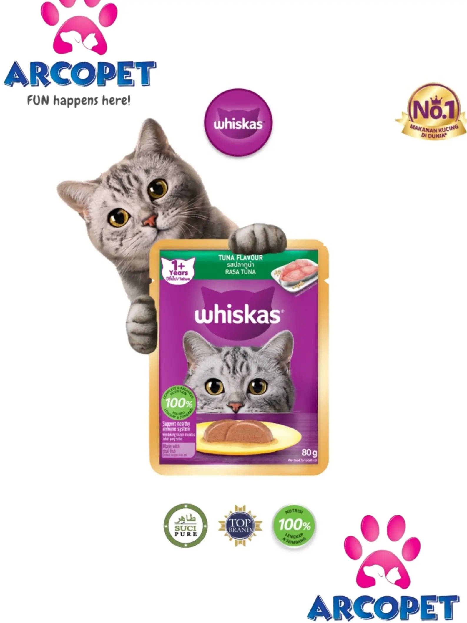 Whiskas Pouch Adult  Tuna 1+ 80gr Makanan Basah Kucing