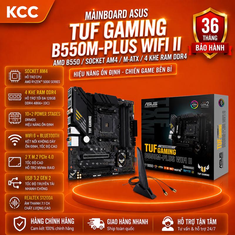 Mainboard ASUS TUF GAMING B550M-PLUS WIFI II (AMD B550, Socket AM4, m-ATX, 4 khe RAM DRR4)