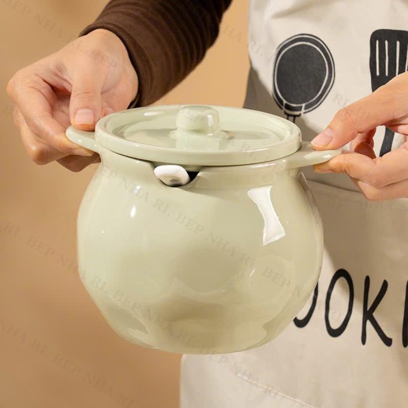 BepNhaRi Hũ Đựng mỡ dáng cao Gốm Sứ CERAMIC cao cấp - dung tích 1400ml TẶNG KÈM THÌA SỨ