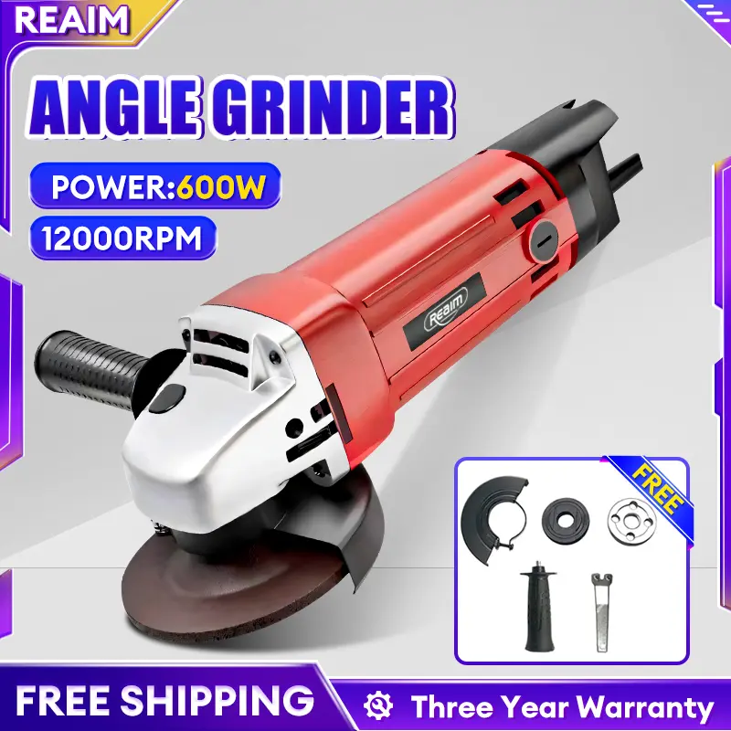 REAIM Angle Grinder Tools Grinding Disc Portable Cutting Polishing Grinding Grooving 600W Power Tool Portable plug-in Angle grinder