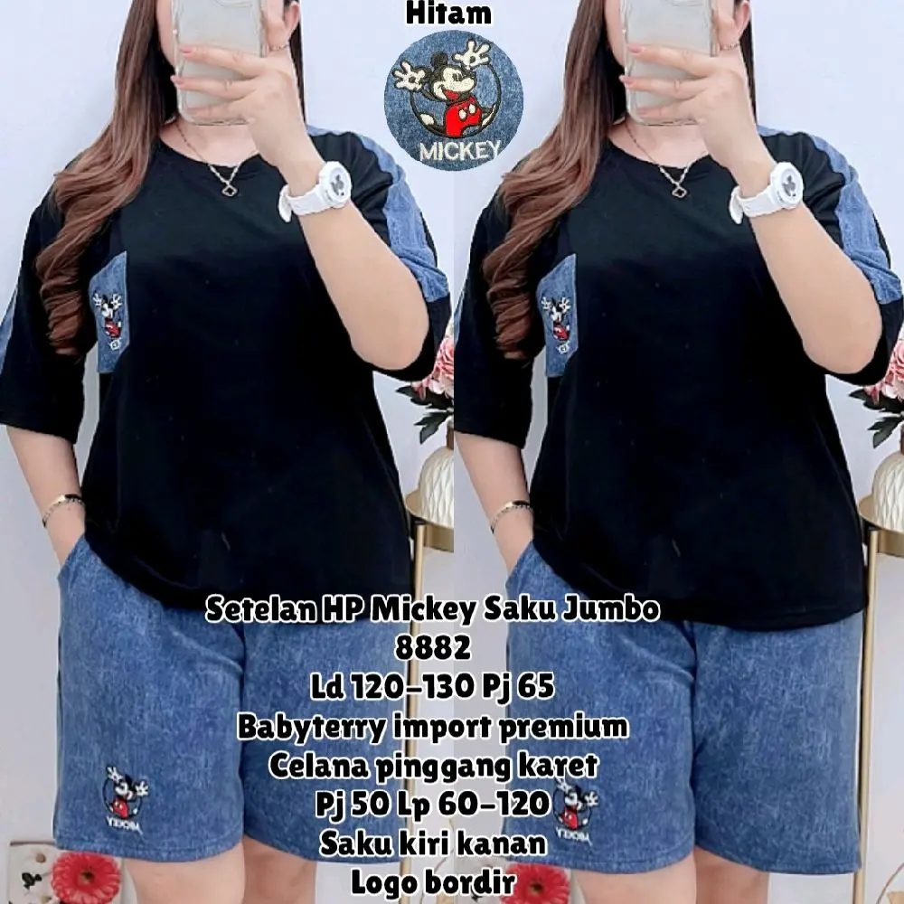 8882 SETELAN HP MICKEY SAKU JUMBO WANITA/SETELAN BAHAN BABYTERRY WANITA/ONE SET LD 120-130