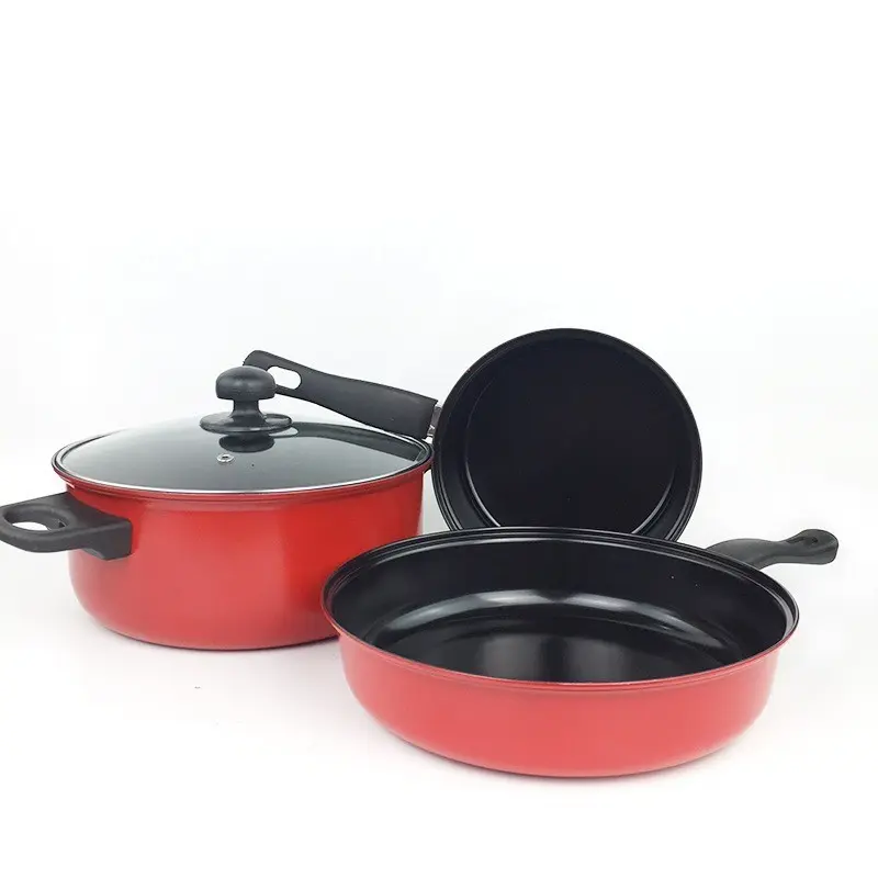 Set Periuk Alat Memasak, 4 dalam 1, Peralatan Memasak, Periuk Tidak Melekat, dengan Penutup Kaca, Peralatan Dapur