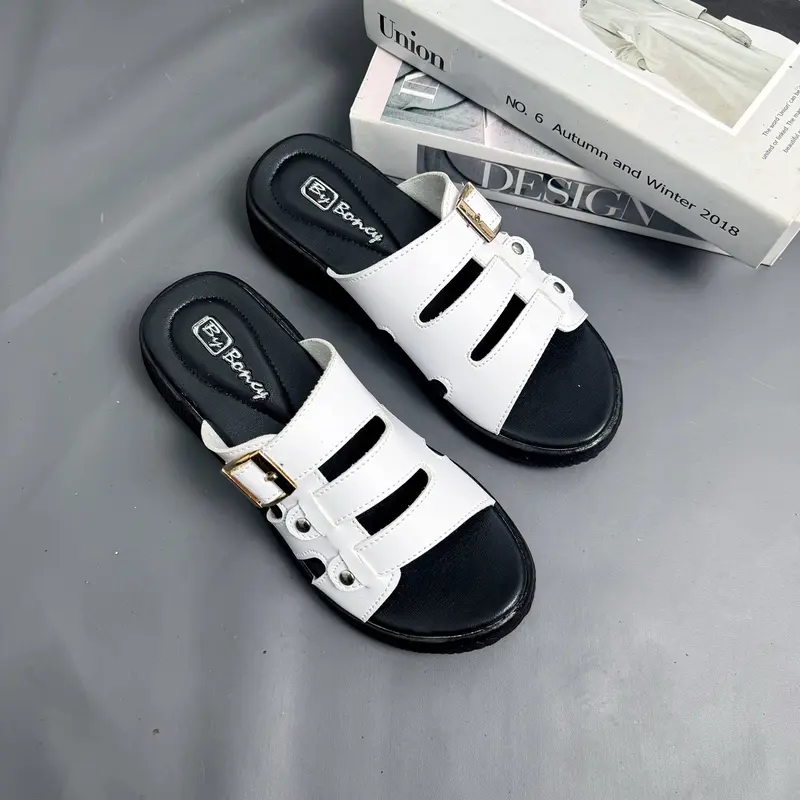 Sandal wedges wanita dewasa terbaru kekinian sendal selop kondangan acara formal Hitam Karet 1