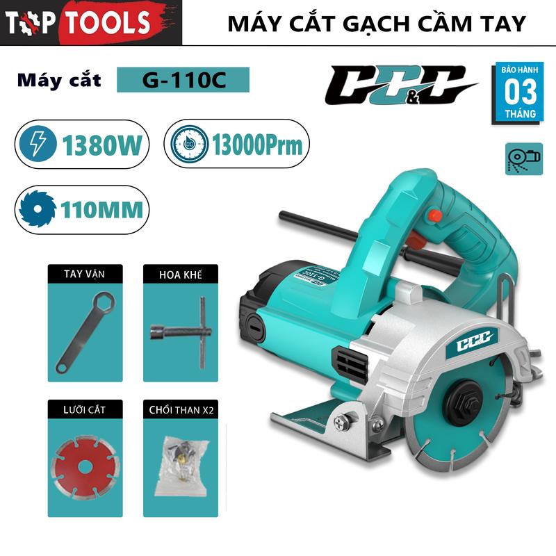 GGG Máy Cắt Gạch Cầm Tay Model G-110C Lõi Đồng 1380W Tốc Độ 13000Prm Đường Kính 110mm Tặng Lưỡi Cắt & Chổi Than 