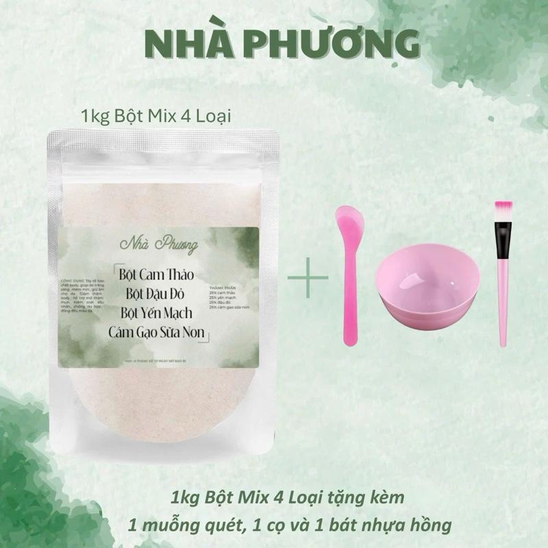 Bột Mix 4 Loại Cam Thảo Đậu Đỏ Yến mạch Cám Gạo SNon gói 250g 500g 1kg - Bột Nhà Phương