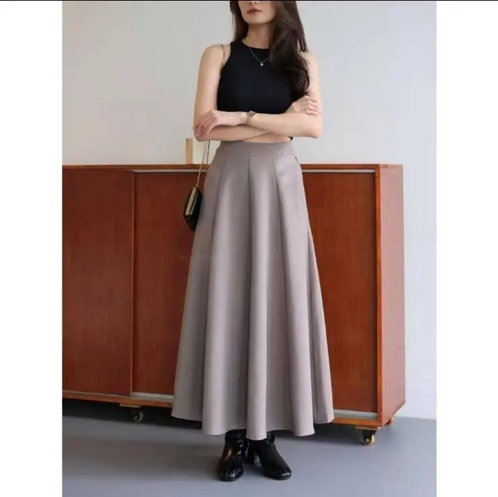 By Arrafi - Audy Skirt - Korean Loose Maxi Skirt Rok Wanita Anti Kusut - Rok Flare Wanita - Rok Basic Polos - Maxi skirt Rok Panjang Wanita 0