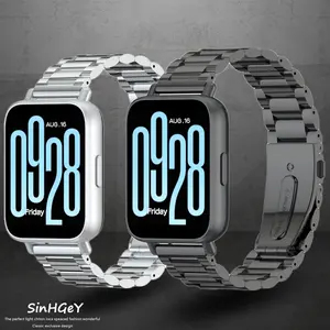 （Tidak termasuk jam）Strap Logam Stainless Steel untuk For Redmi Watch 6/5/4/3/2 Active Lite dan Xiaomi Band 9/8 Pro, Panjang Dapat Disesuaikan, Tahan Air, Cocok untuk Olahraga dan Bisnis