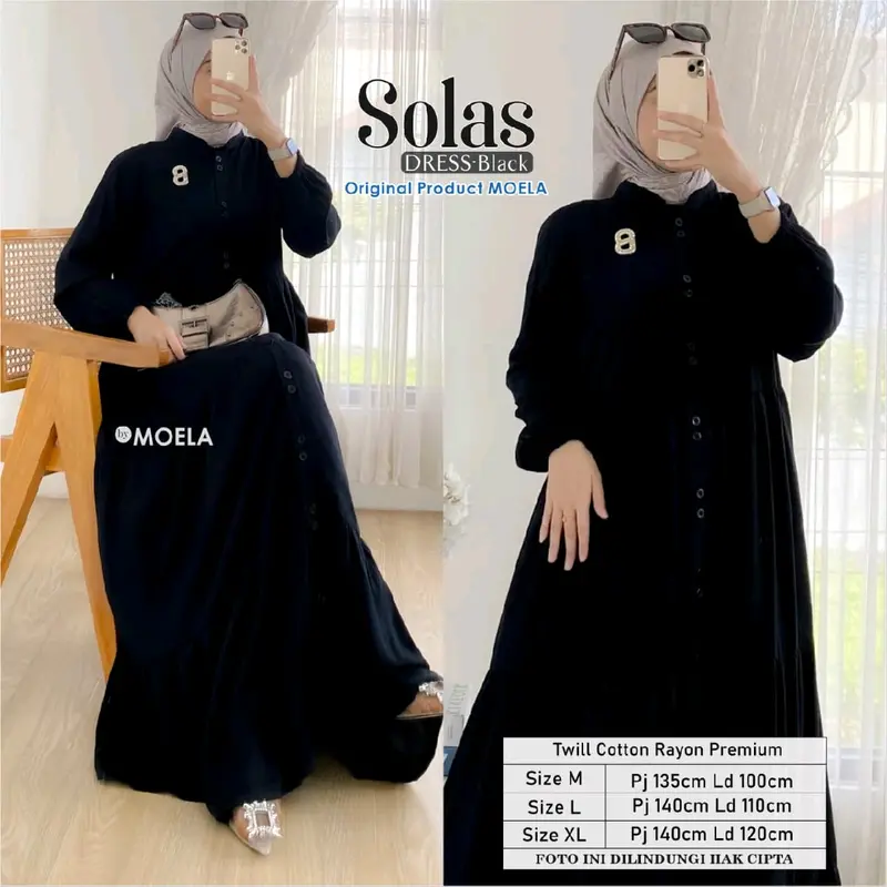 Solas dress ori by Moela// gamis// twill cotton/premium/mewah//best seller//busui kekinian 2