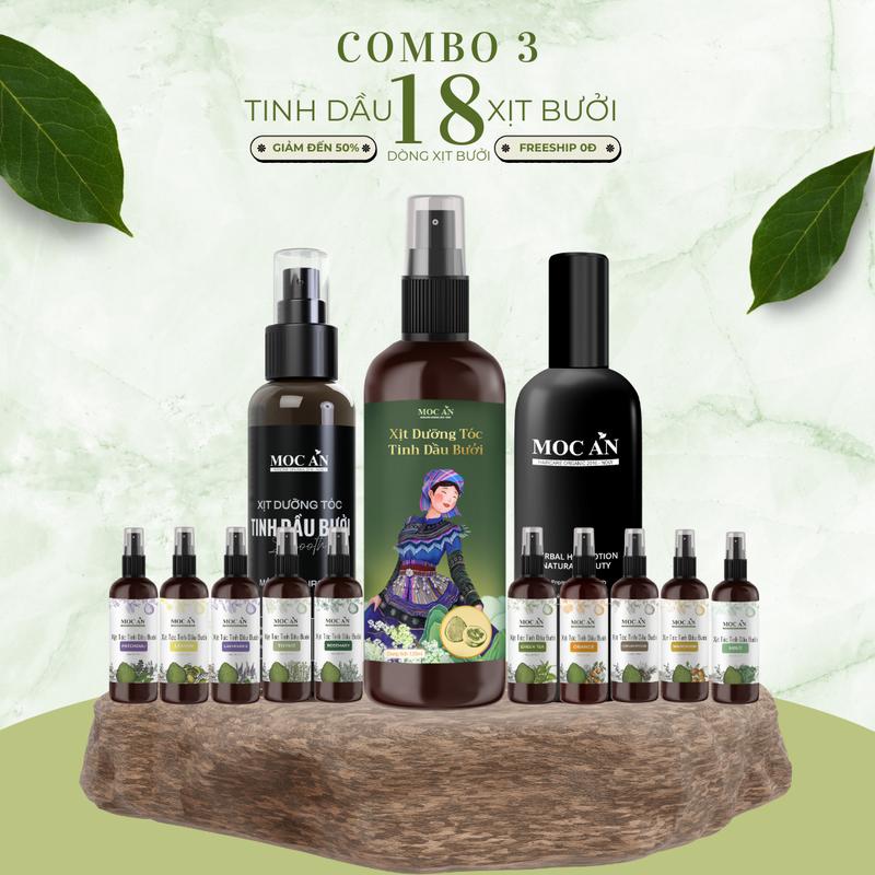 Combo 3 Chai Xịt Tinh Dầu Vỏ Bưởi Da Xanh 16 Loại Mộc Ân Haircare 120ml Hỗ Trợ Giảm Rụng, Mọc Tóc Chăm Sóc Tóc