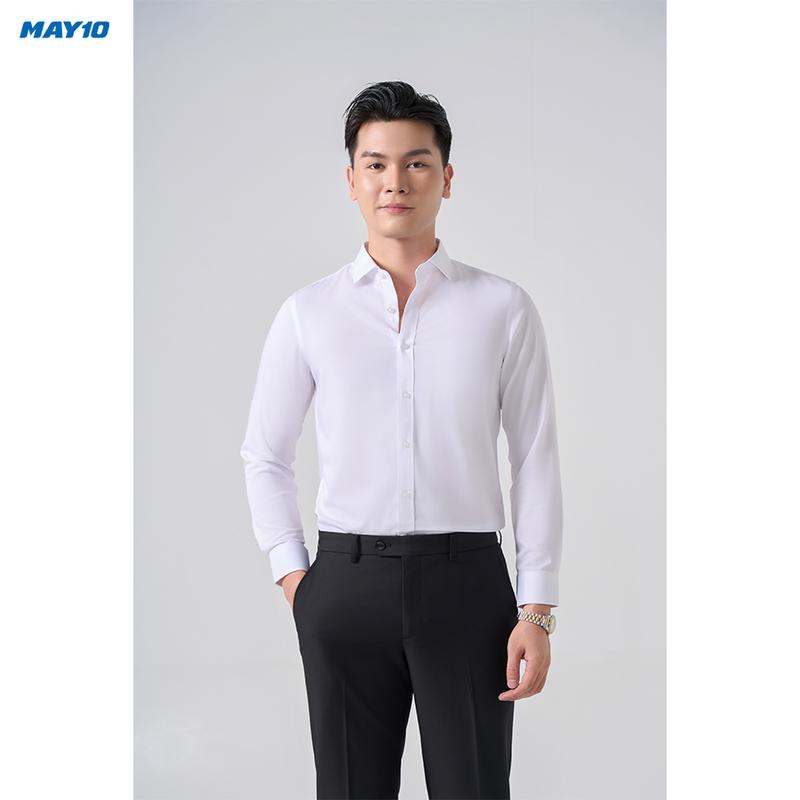  Sơ mi nam TRẮNG dài tay May 10 010125011WHQ - #003 form Regular 110   KHÔNG TÚI NGỰC   
