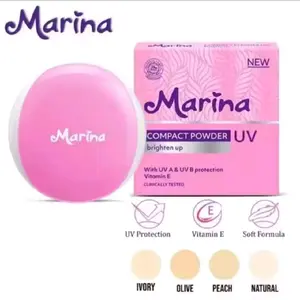 Marina Compact Natural Powder UV Protection Vitamin E Soft Formula Ivory Olive Peach Natural