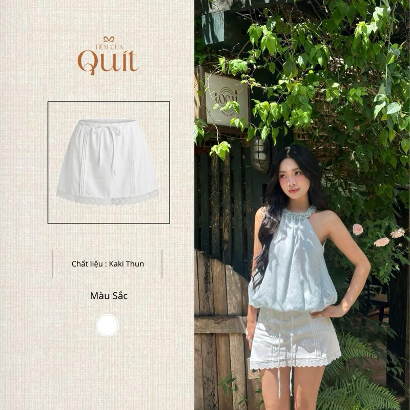 Chân váy cạp thấp MIRA skirt lưng chun phối dây rút phối ren viền sọc - CV1