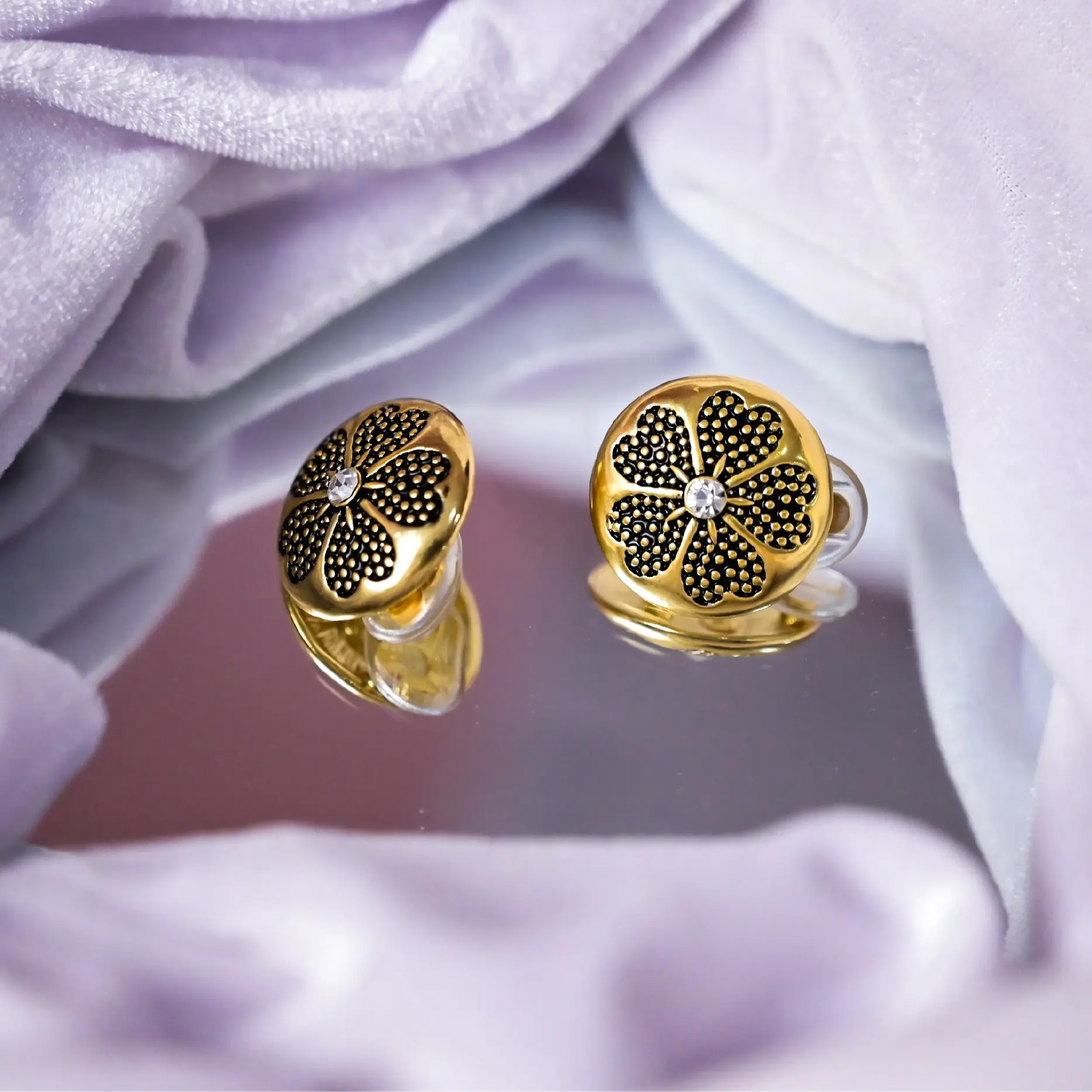 Vintage diamond studded clover earrings