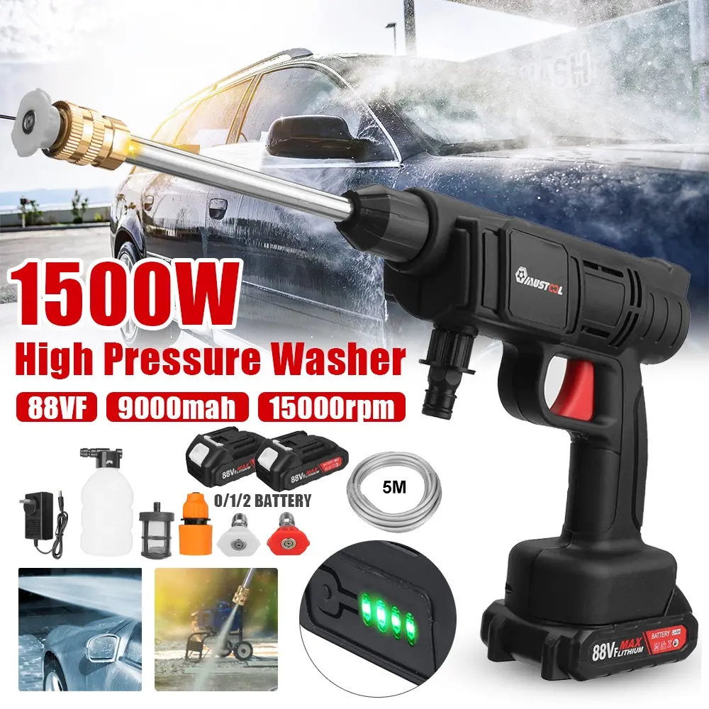 Rechargeable Cordless Car Washer 1500W 50Bar High Pressure Car Wash Guns Electric Water Guns Foam Machine cordless pressurewasher