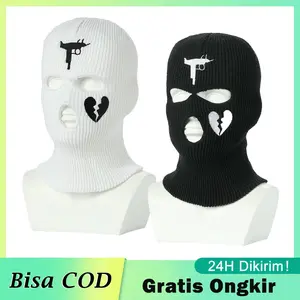 Balaclava Face Mask Bahan Rajut Handmade Full Black White Masker Balaclava 3 Hole Ski Masker Balaclava Knit Hat / Halloween Balaclava 3 Hole Ski Mask Aesthetic Full Face Ski Mask Winter