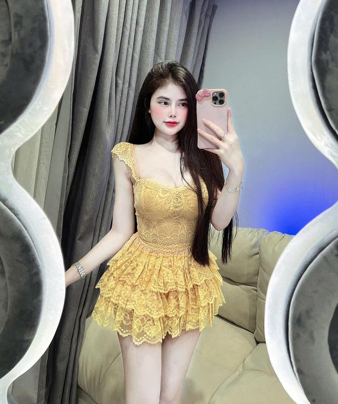 Set áo ren tay cánh tiên kèm chân váy ren tầng xoè - ba màu nâu, đen, hồng- hàng chuẩn ảnh sàn