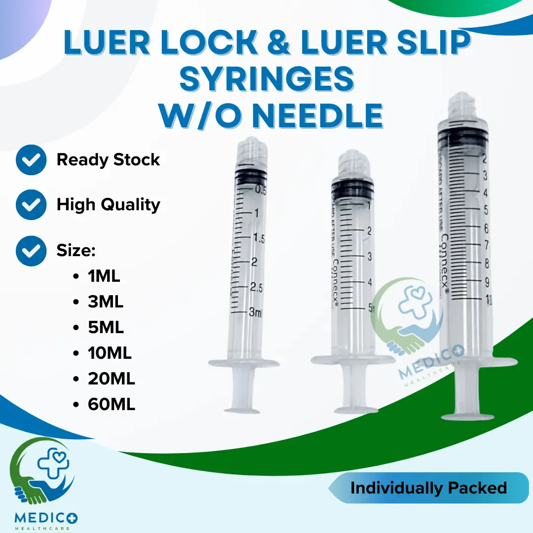 [1PC] Vascumecx Luer Lock, Slip Syringe [1ml, 3ml, 5ml, 10ml, 20ml, 60ml] Individually Pack, Picagari Tanpa Jarum