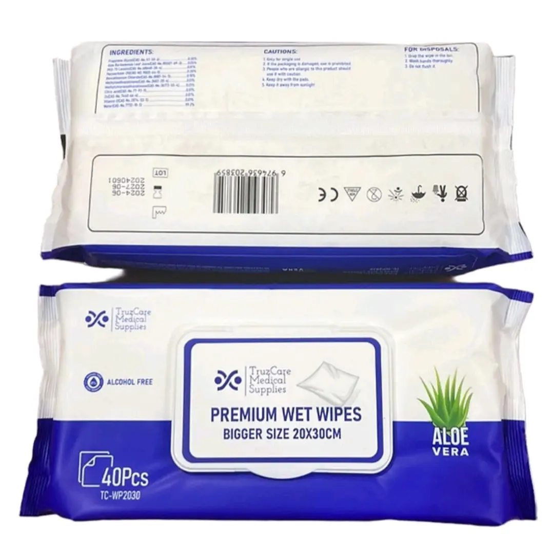 Disposable Premium Wet Wipes, Aloe Vera Fragrance, with CapCover, 20X30cm, 40Sheets Stain Resistant Kitchen soft toilet tiktok shop hygiene essential