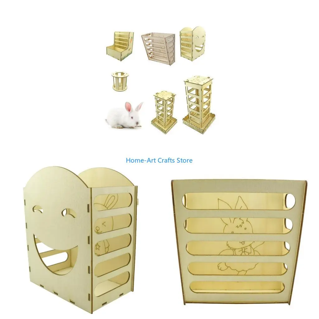 Y3NA Rabbit Feeder Bunny for Hay Rack Manger Wooden Feeding Bowls for Chinchilla Cage Easy to Clean Multi Sizes