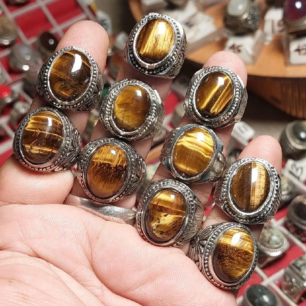 Cincin batu tiger eye dim 18mm asli natural alam / m4t4 h4rim4u / biduri sepah ring alpaka super