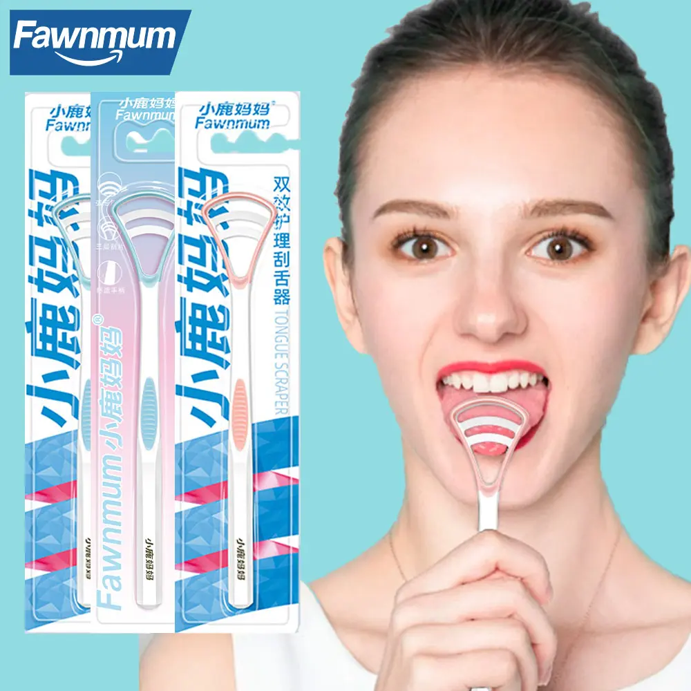 Fawnmum 1PCS Silicone Tongue Scraper With Ergonomic Handle Double-sided Fresher Breath Tongue Cleaning Brush Oral Hygiene Tool