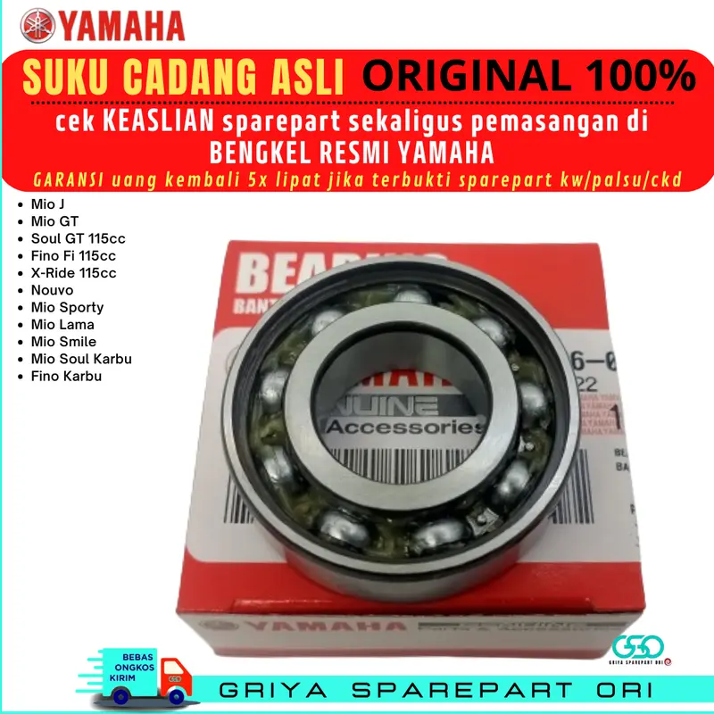 Bearing laher roda belakang Mio 6004 Ori Mio j Mio GT Mio smile Mio sporty Mio karbu lama Mio soul karbu Fino karbu Fino fi Xride Soul GT 115 KLAHAR BEARING RODA BELAKANG ORIGINAL YAMAHA 2