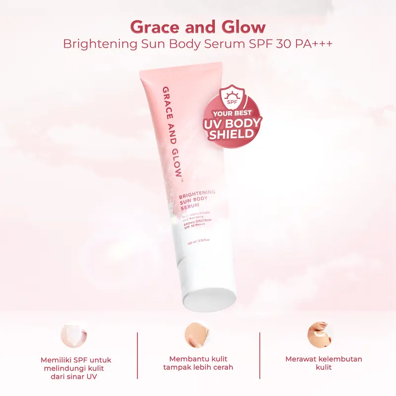 Grace and Glow BUNDLE 2 PCS SPF BODY SERUM - Brightening Sun Lotion Body Serum SPF 30 PA+++ | Sunscreen Tubuh | Sunblock Mencerahkan Badan Anti UV with Arbutin + Bearberry 1