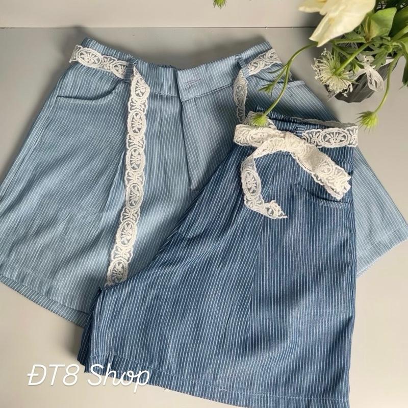 Quần Đùi, Quần Short Nữ Chất Jean Mềm Kẻ Sọc Cạp Khóa, Chun Sau ( Tặng Kèm Dây Nơ ) 1