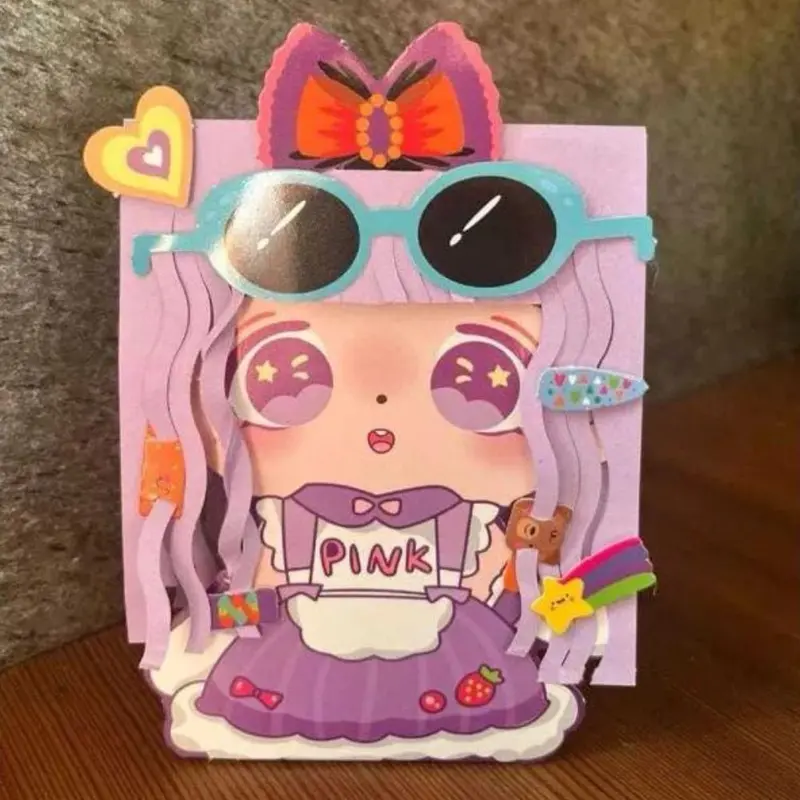 Mainan stiker DIY GUNTING RAMBUT / Mainan Boneka kertas tata Rambut anak perempuan / Puzzle Magic Hairdresser 5