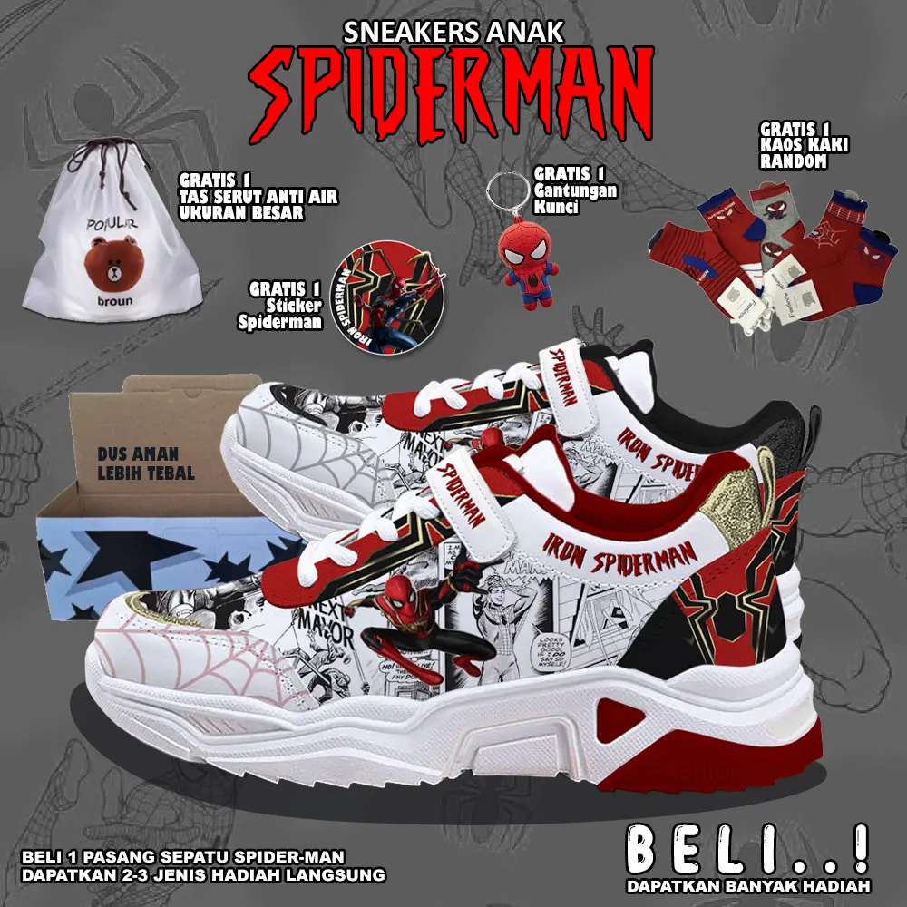 Sepatu Sneakers Anak laki-laki Motif Spiderman Keren - sepatu anak laki laki gambar spiderman - sepatu anak spiderman keren - sepatu iron spiderman