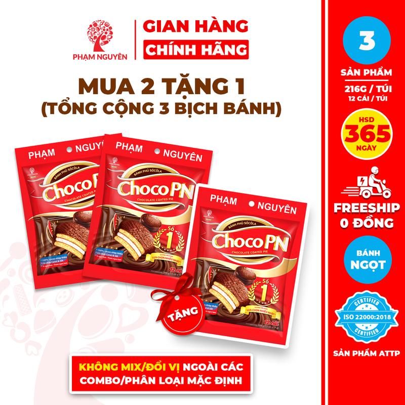 [MUA 2 TẶNG 1] Tổng cộng 3 Bịch Bánh phủ socola Choco PN - Thương hiệu số một 216g | Bánh ăn vặt Socola | Đồ ăn vặt | Snack Food | Thức Ăn Sô Cô La | Chocolate