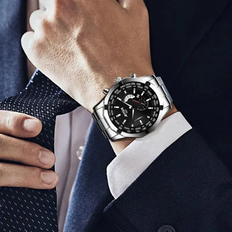 AIYISHI Jam Tangan Pria Mewah & Sporti 1623 Multifungsi Tahan Air 30M Dial Hitam Bodi Stainless Steel Garansi 2 Tahun Kaca Kristal Kuarsa Otomatis AIYISHI Jam Tangan Pria Mewah & Sporti 1623 Multifungsi Tahan Air 30M Dial Hitam Bodi Stainless Steel Garansi 2 Tahun Kaca Kristal Kuarsa Otomatis