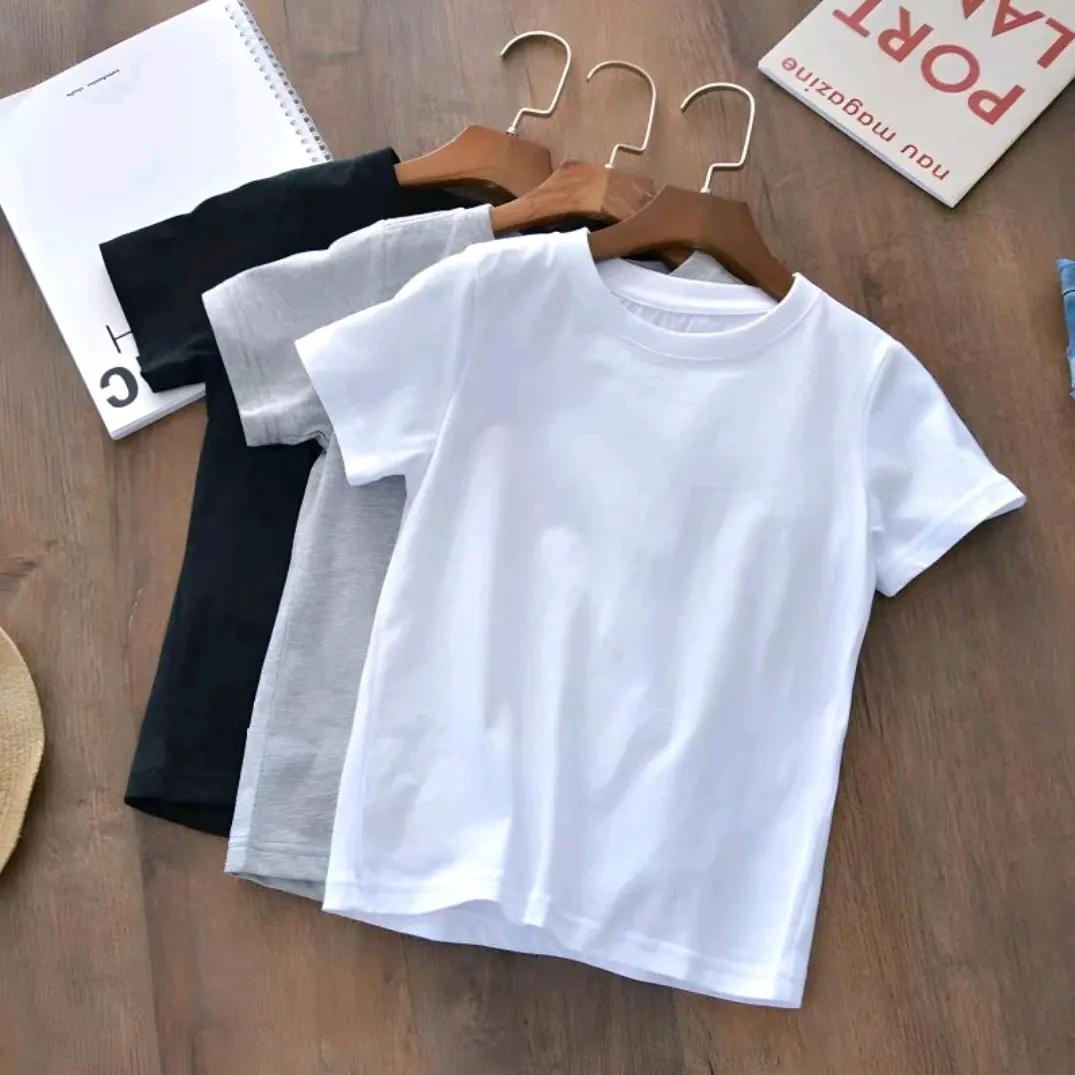 KAOS ANAK POLOS HITAM PUTIH UNISEX CATTOON COMBED 30S LEMBUT HALUS TIDAK NERAWANG