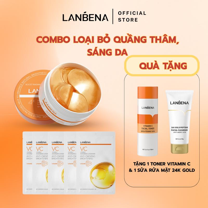 【Lanbena COMBO MẶT NẠ MẮT VITAMIN C + 5 MIẾNG MẶT NẠ MẶT VITAMIN C 4X Mặt Nạ Mắt LANBENA Hỗ Hỗ Trợ Dưỡng Da Mắt Cải Thiện Mờ Thâm Bọng Mắt 60 Miếng Skincare, Eye Mask
