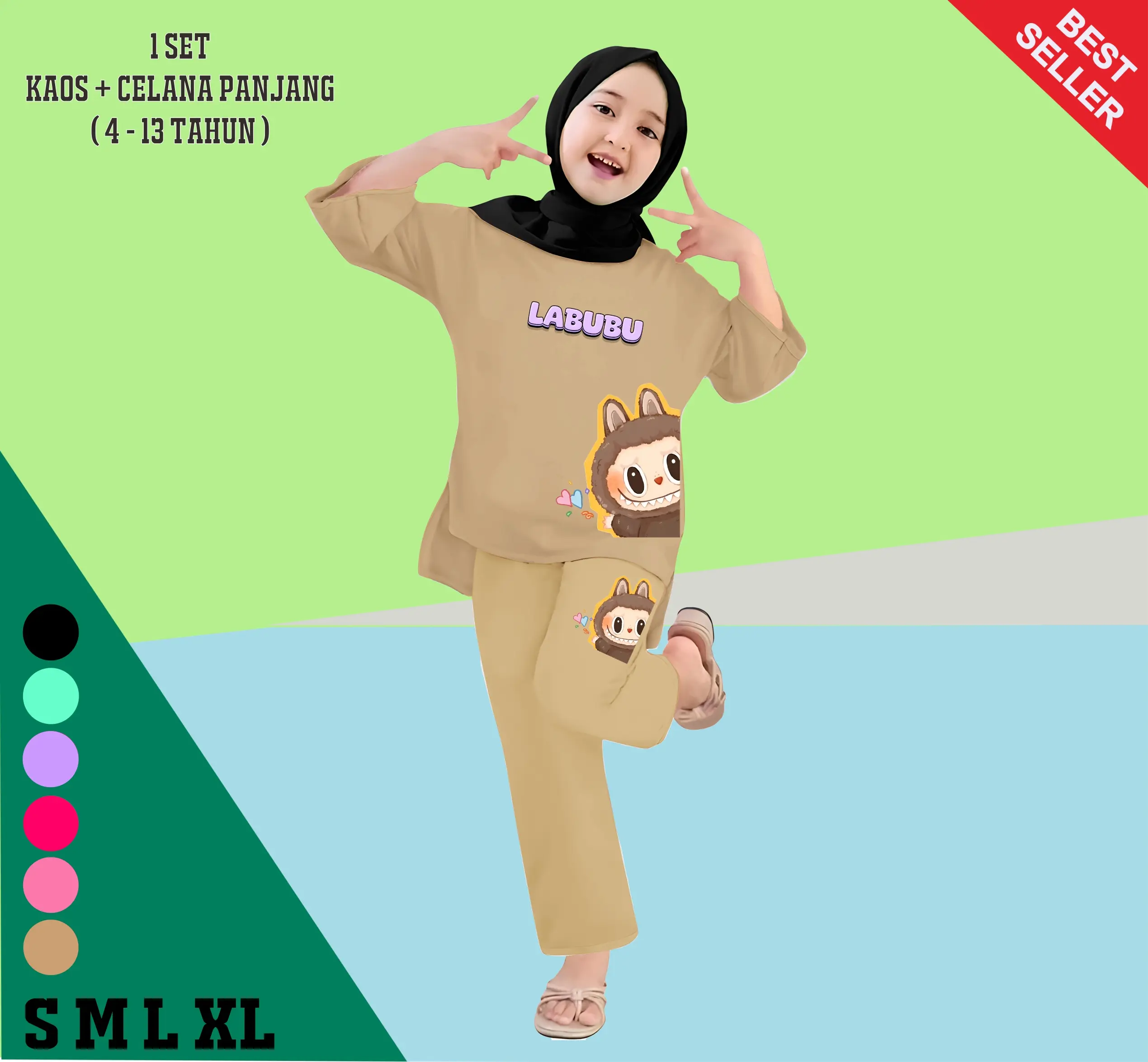 Setelan Kaos Anak Perempuan Celana Panjang Hai Labubu Fashion untuk Usia 4-13 Tahun Baju