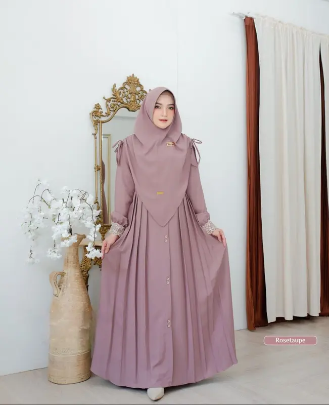 GAMIS CRINGKLE AIRFLOW PREMIUM SET HIJAB ANTEM FASHION MUSLIM ELEGAN TERBARU MOTIF RENDA SULTAN BAJU MENYUSUI BUSUI FRENDLY GAMIS ELEGAN BAJU TERLARIS Kancing Rempel Casual 4