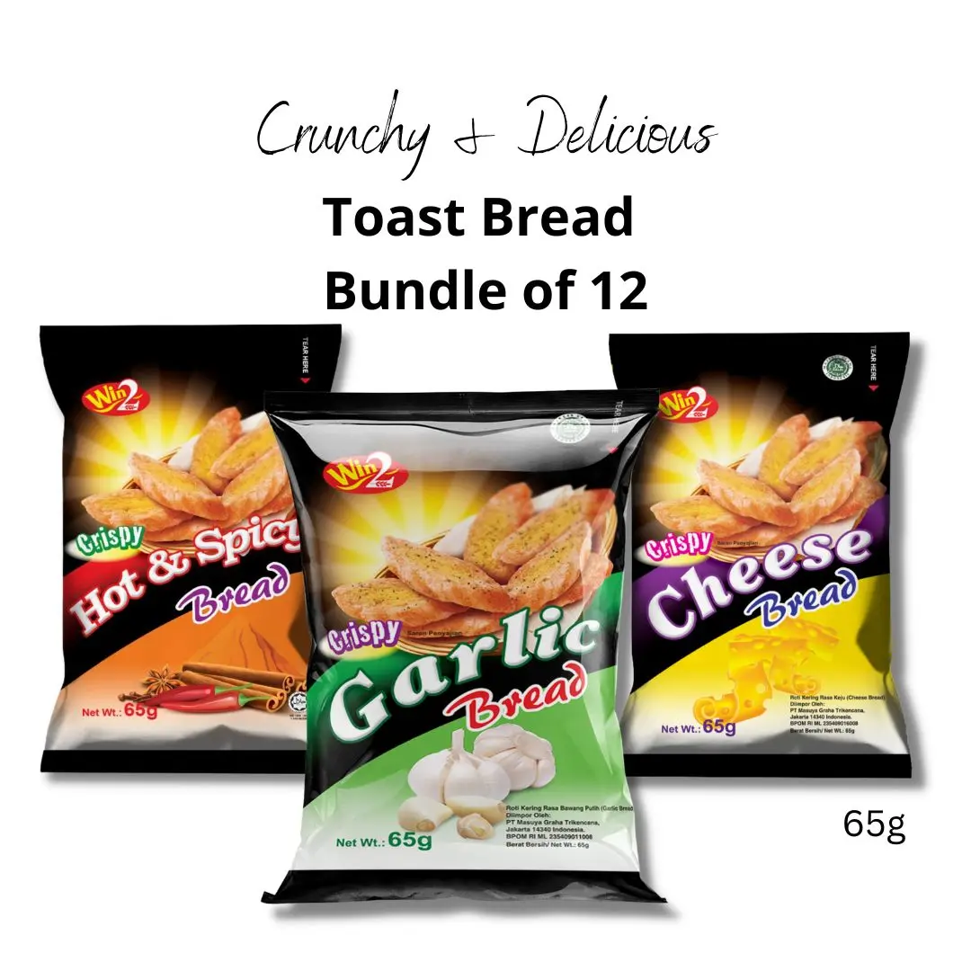 Bread Toast Bundle of 12 x 65g. Garlic, Spicy & Cheese.
