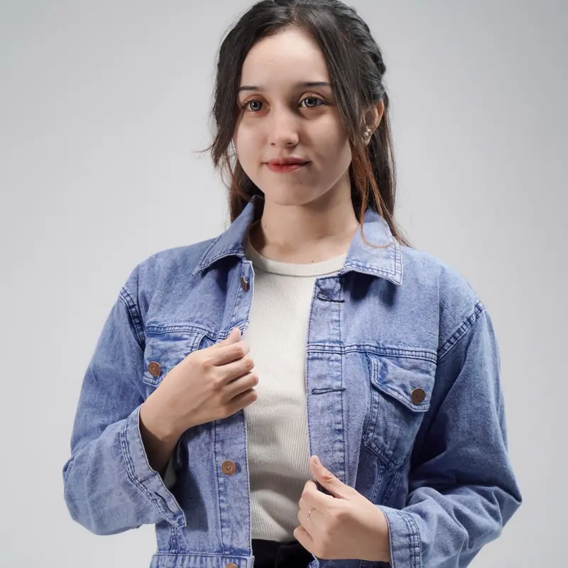 lucretia -Jaket Jeans Crop Rawis Unfinished  Panjang Softjeans- Jaket Wanita Crop Rumbai-Jaket denim Crop Termurah - Pakaian Wanita Cewek Blazer outer Hitam Casual 3