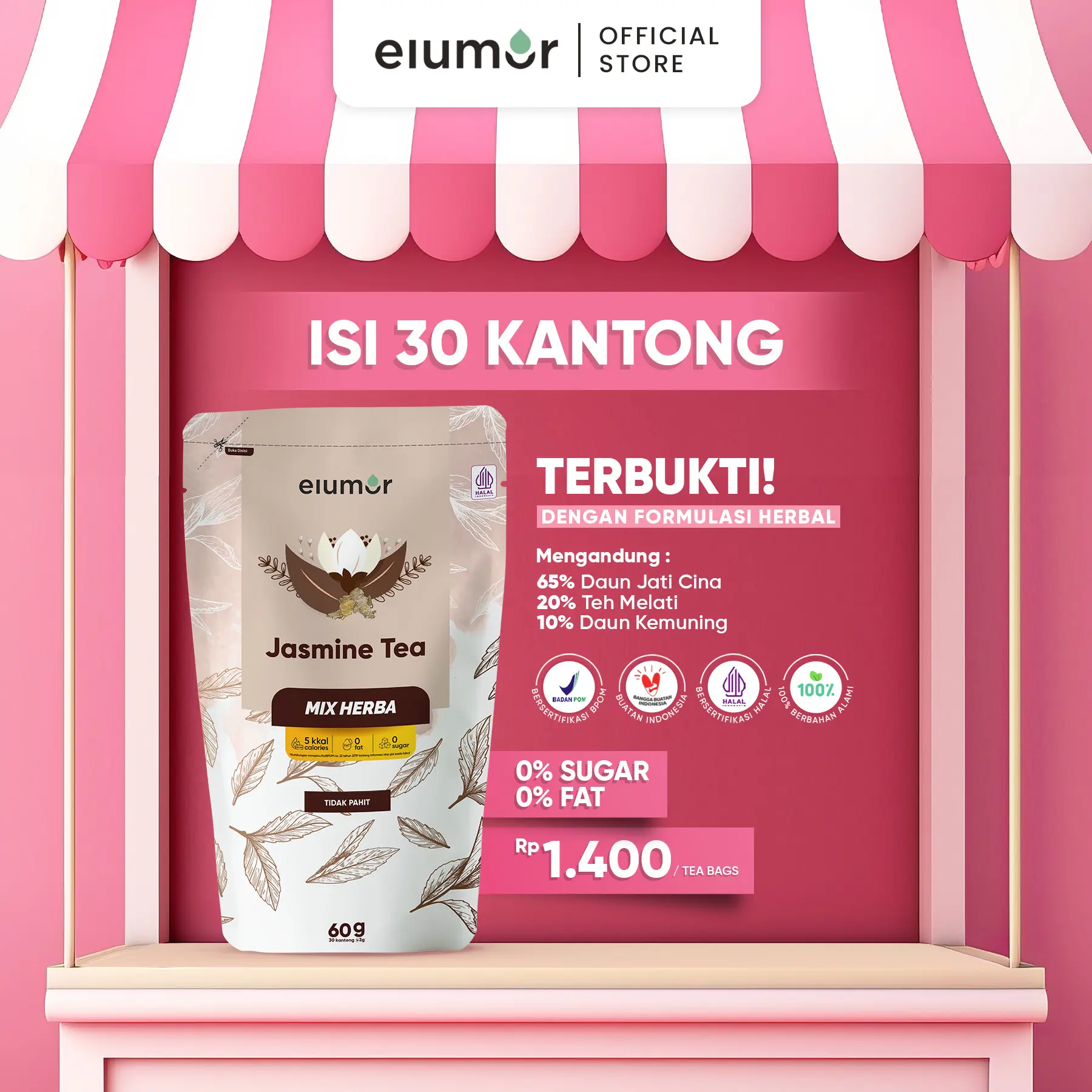New Product Elumor Jasmine Tea - Mengandung Daun Teh Melati Akar Kemuning Akar Klembak