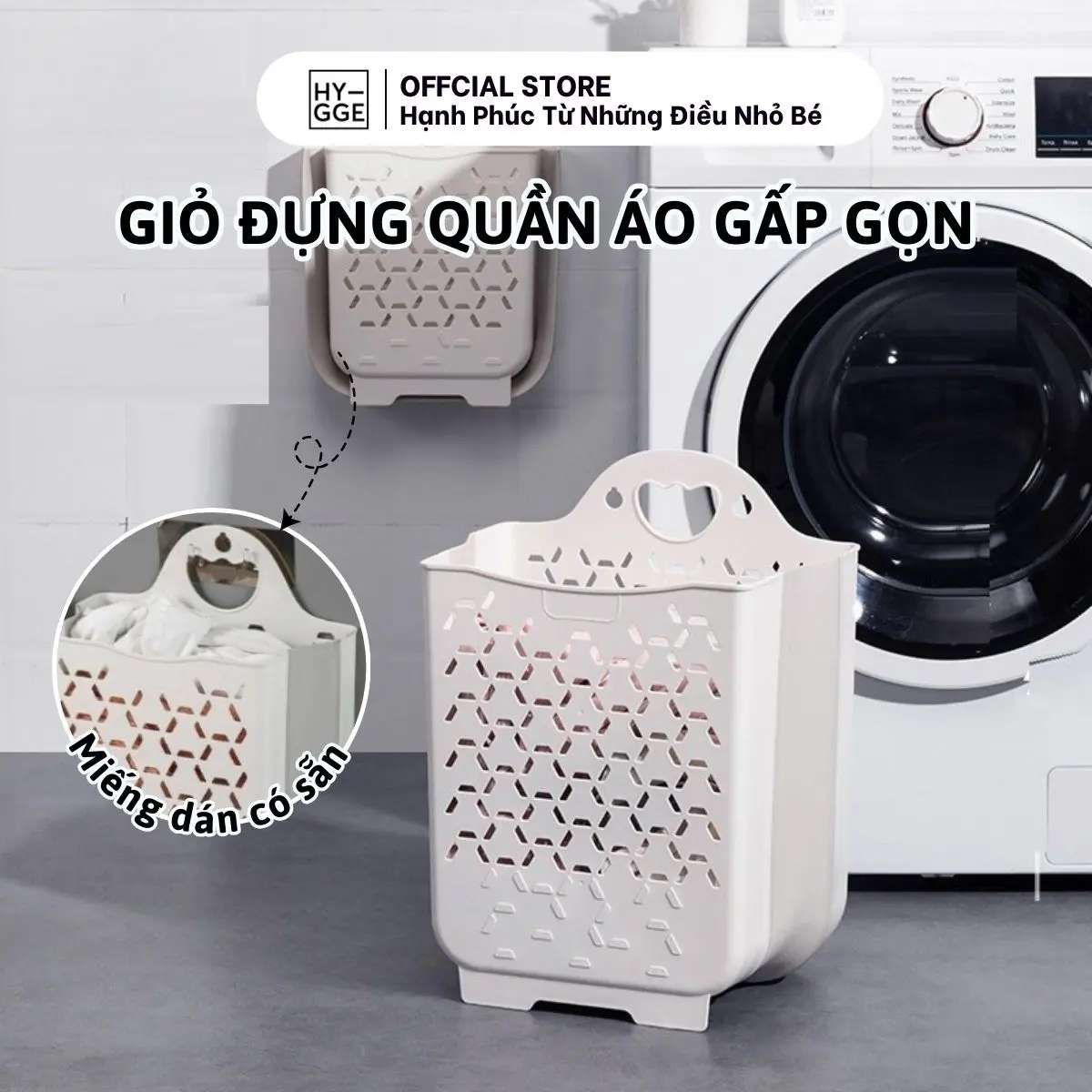 [MỪNG 30/4-1/5] Giỏ Đựng Quần Áo Bẩn Gấp Gọn Kèm Miếng Dán Treo Tường Trong Nhà Tắm, Sọt Đựng Quần Áo Bẩn Treo Tường HYGGE Rổ SP2014