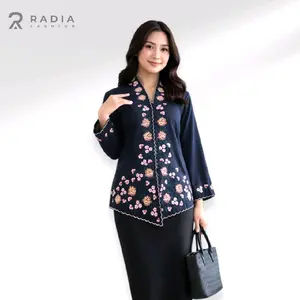 Radia Fashion Kebaya Bordir Bunga Katun Toyobo Panjang Motif Ibu Wanita Setelan Pesta Hitam
