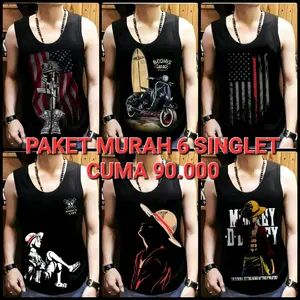 PAKET MURAH 6 SINGLET L. LOKAL HITAM / GENIUS SHOP/kaos dalam terbaru singlet Pria /brkualitas harga murah/bisa cod/kaos LOKAL singlet Hitam Santai Motif