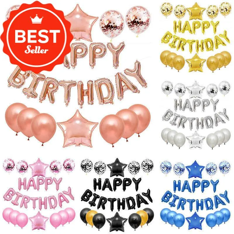 COD Hot Selling 25pcs/set 16 inch Happy Birthday Balloons Set Foil Letter Balloon Garland Bunting Banners Kids Birthday Party Babay Shower Decoration