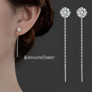 Anting Titanium Wanita Permata Juntai 5 cm Berbahan Titanium Anti Karat Anti Luntur Earrings