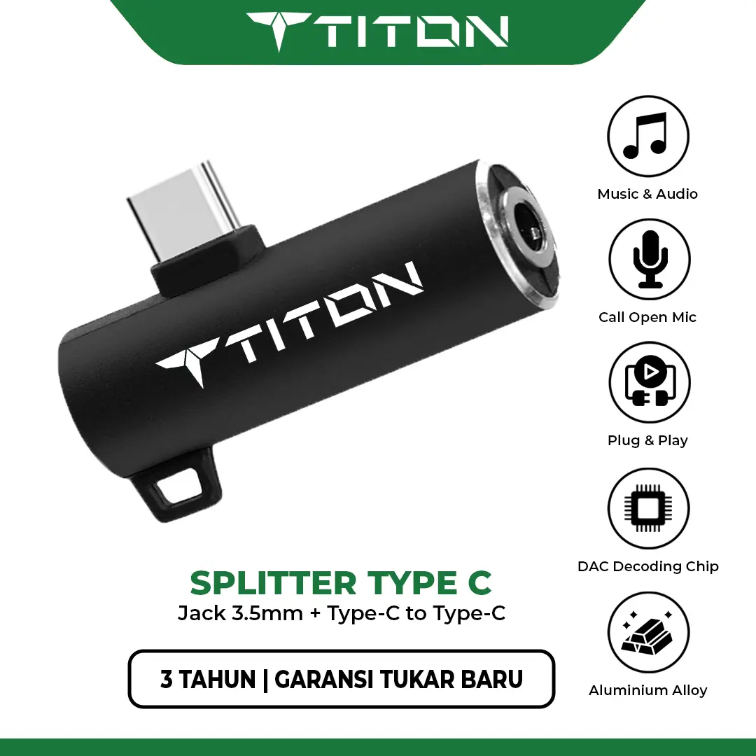 Titon Splitter Type C DAC Chip Converter Jack 3.5mm Audio and Type C to Type C Adapter Adaptor OTG