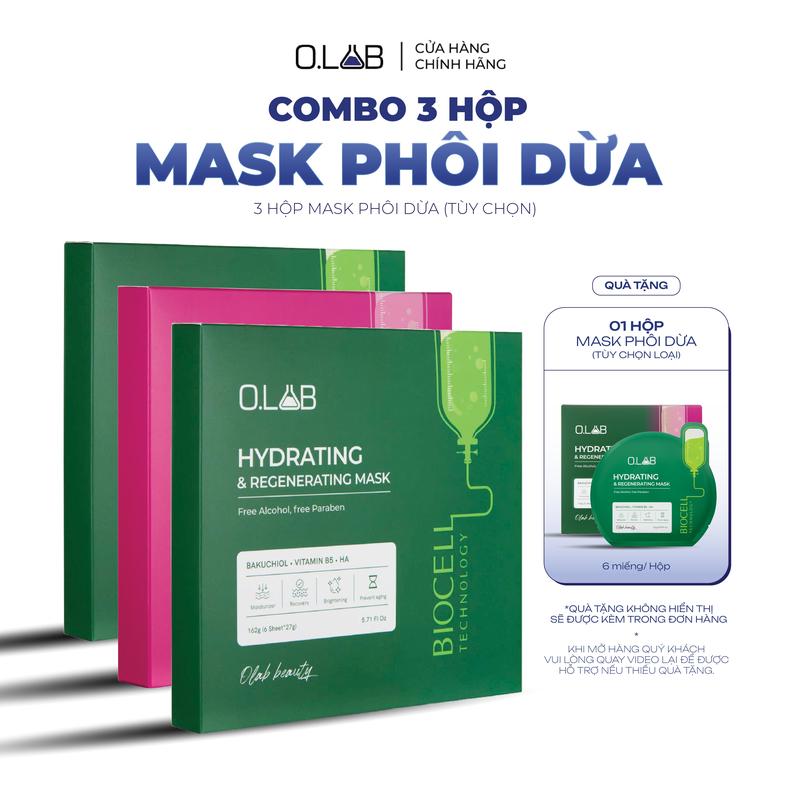 COMBO 3 HỘP Mặt nạ phôi dừa sinh học Biocell OLAB