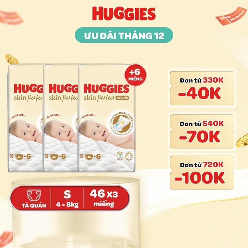 Combo 3 gói Tã quần HUGGIES SKIN PERFECT S - Gói 46+6 miếng