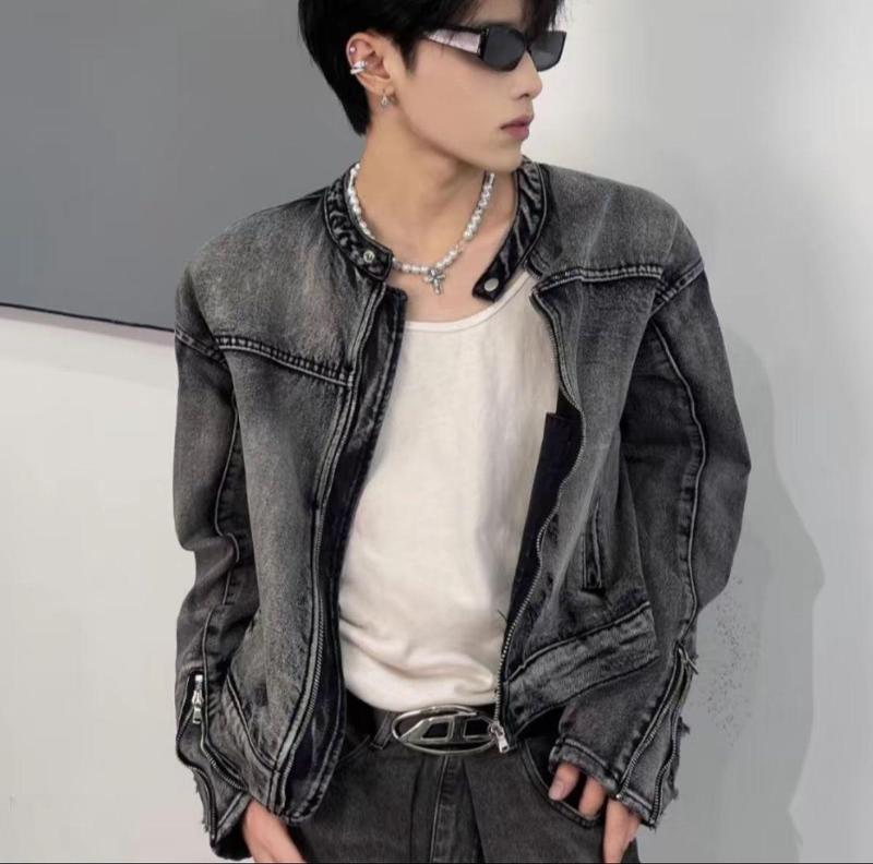 EIGHTEEN MAMIMA-jaket jeans denim abu sanwos atasan pria kasual distro resleting santai keren 2
