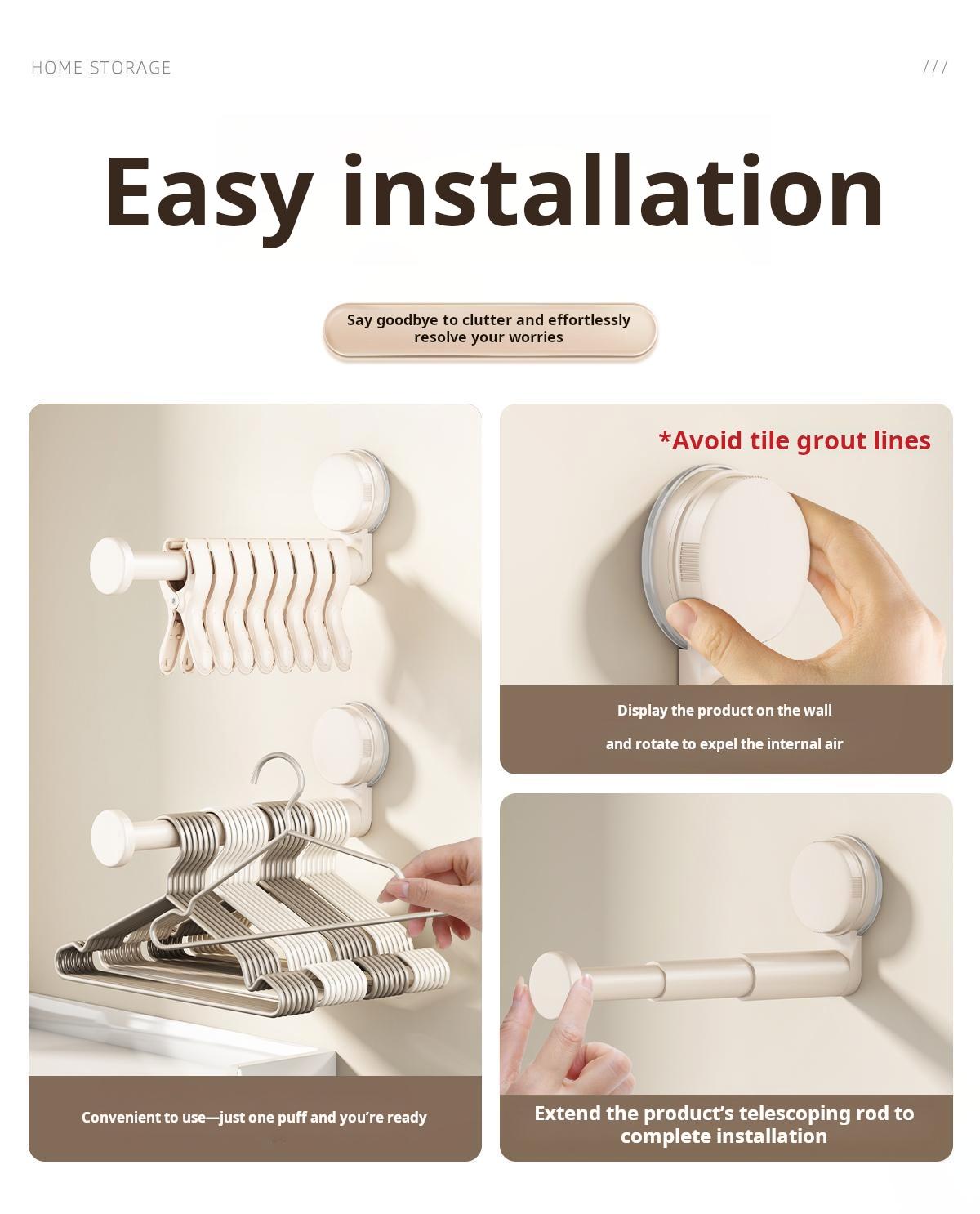 Suction Cup Balcony Clothes Rack Storage Organizer, No Drilling Required, Home Multi-Functional Hook, Extendable Wall-Mounted Hanging Rack Suction Cup Balcony Clothes Rack Storage Organizer, No Drilling Required, Home Multi-Functional Hook, Extendable Wall-Mounted Hanging Rack