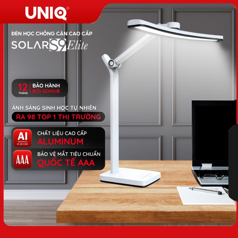 Đèn led để bàn làm việc cao cấp UNIQ Solar S9 Elite đèn học đọc sách chống cận thị cho bé tích hợp đồng hồ podomoro